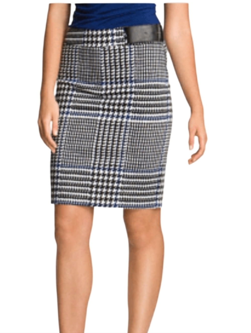 Michael Kors Black, White & Blue Houndstooth Pencil Skirt Size 14 NWT